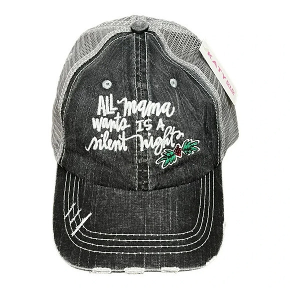 Christmas Trucker Hat All Mama Wants Is a Silent Night by Katydid Adjustable NWT - Picture 1 of 8